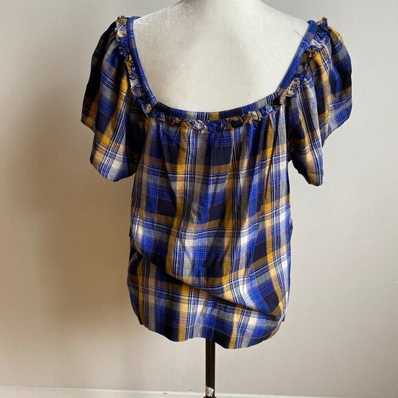 VINCE Camuto New Blue Plaid Top BNWT Short Sleeve - Picture 5 of 8